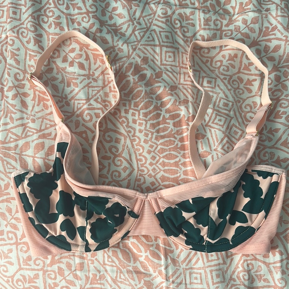 Lively Pink and Dark Green Floral Underwire Bra
